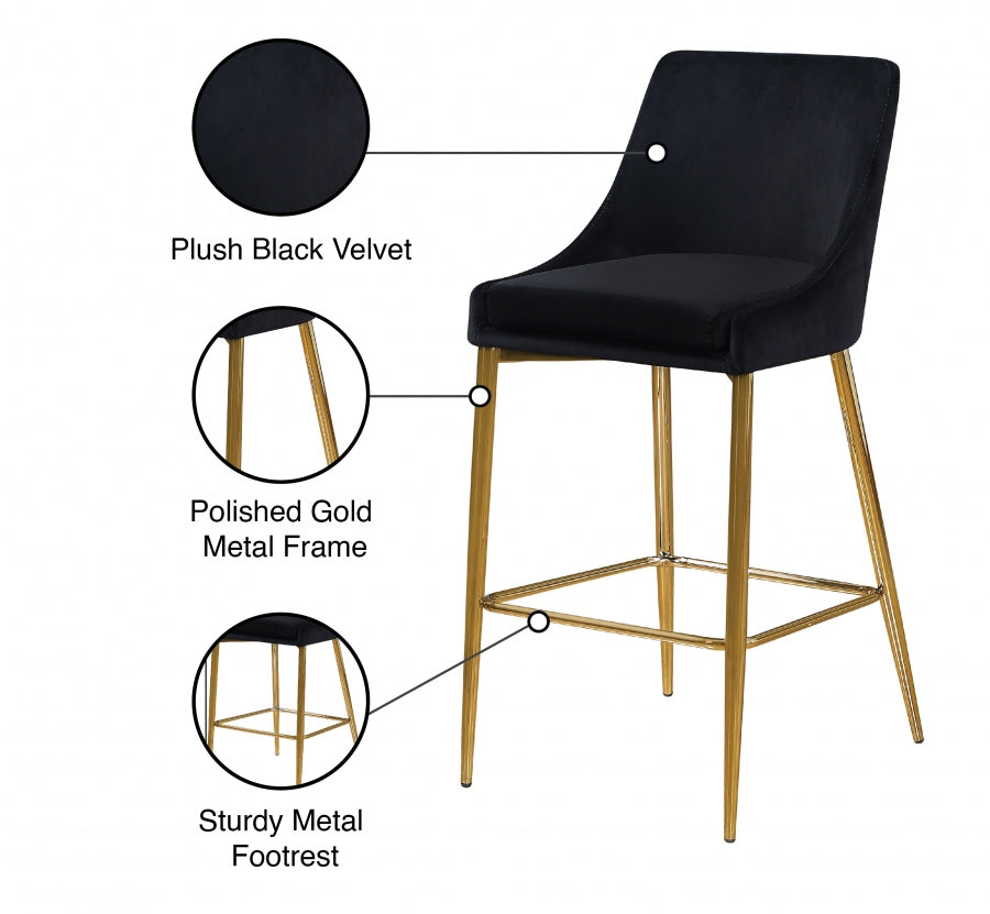 Karina Black Velvet Counter Stool, Set of 2 from Meridian - Luna Furniture