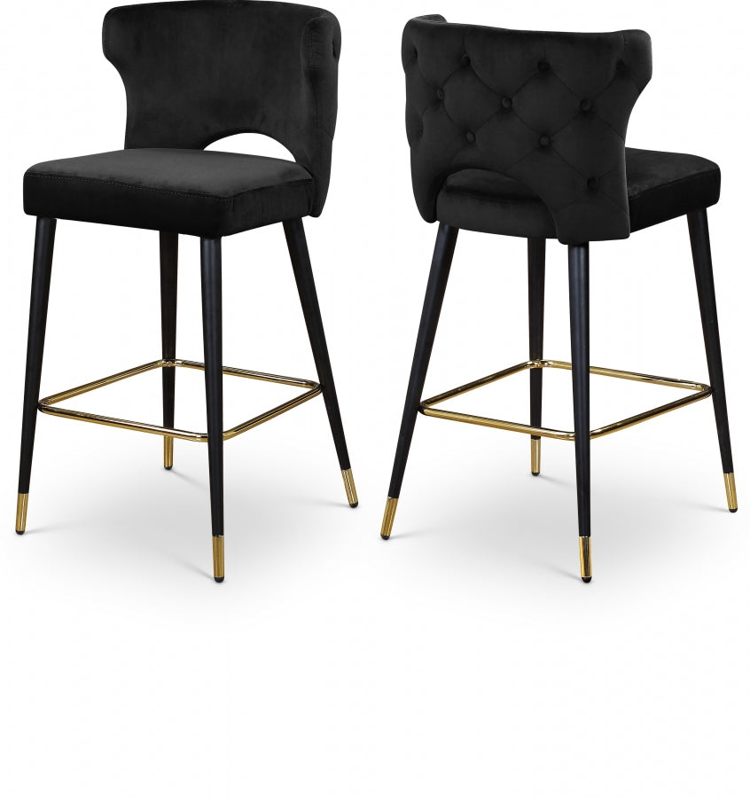 Kelly Black Velvet Counter Stool, Set of 2 from Meridian - Luna Furniture