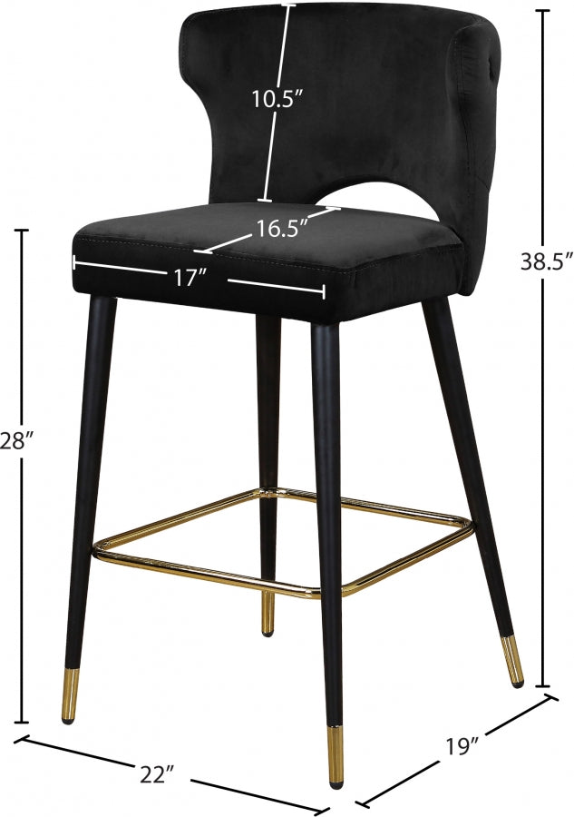 Kelly Black Velvet Counter Stool, Set of 2 from Meridian - Luna Furniture