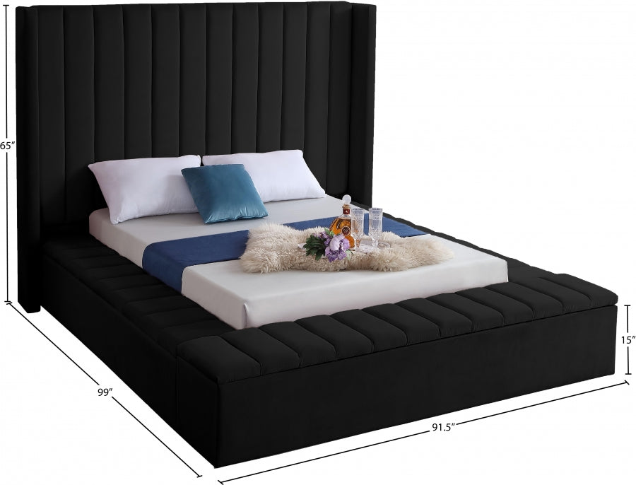 Kiki Black Velvet Queen Bed from Meridian - Luna Furniture