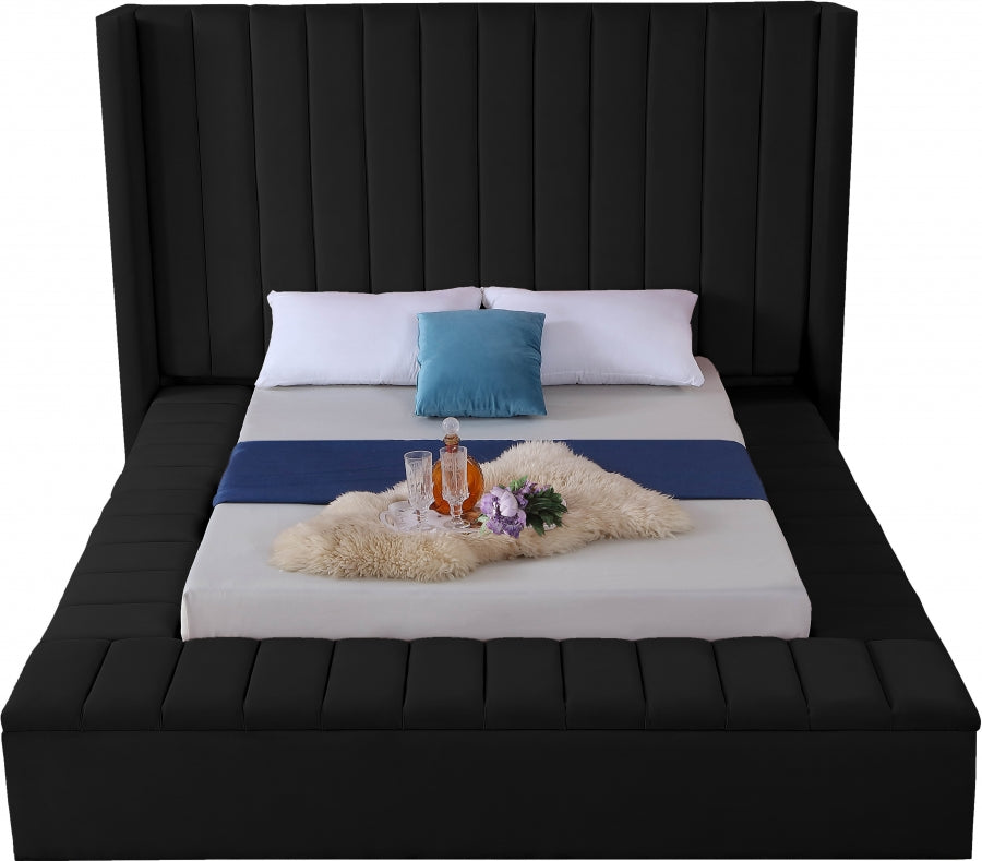 Kiki Black Velvet Queen Bed from Meridian - Luna Furniture