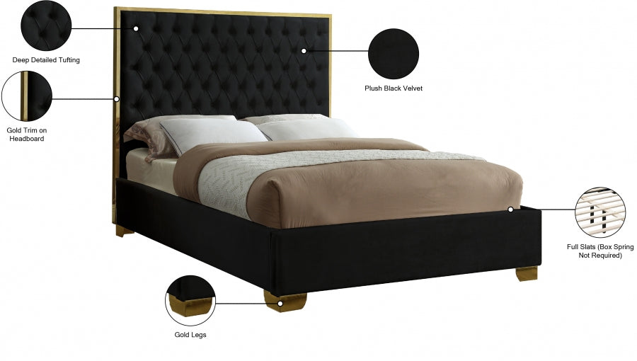 Lana Black Velvet Full Bed from Meridian - Luna Furniture