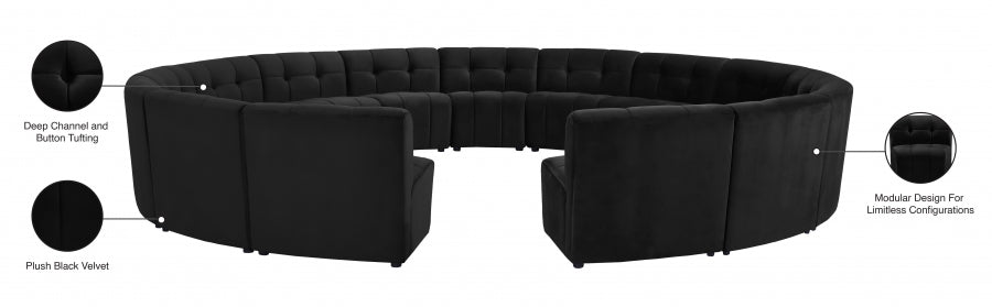 Limitless Black Modular Velvet 15-Piece Sectional from Meridian - Luna Furniture