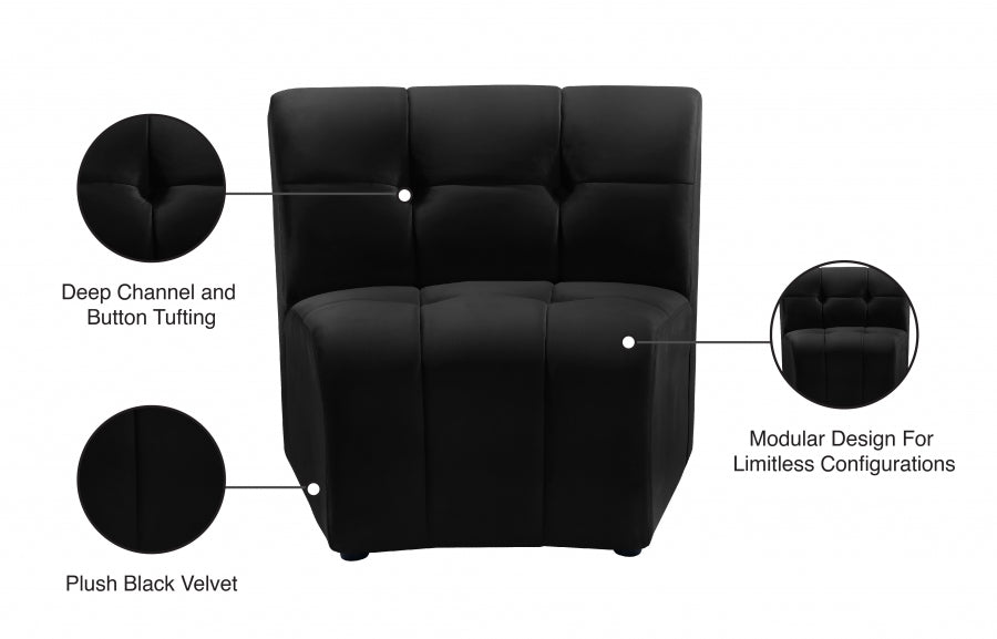 Limitless Black Modular Velvet Chair from Meridian - Luna Furniture