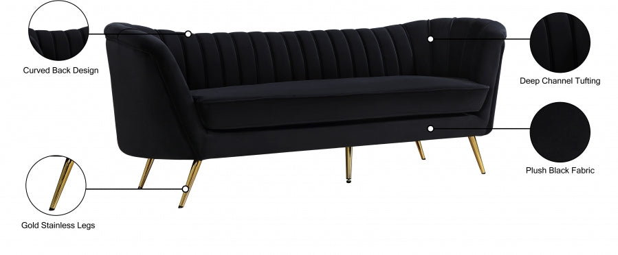 Margo Black Velvet Sofa from Meridian - Luna Furniture