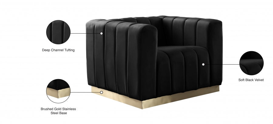 Marlon Black Velvet Chair from Meridian - Luna Furniture