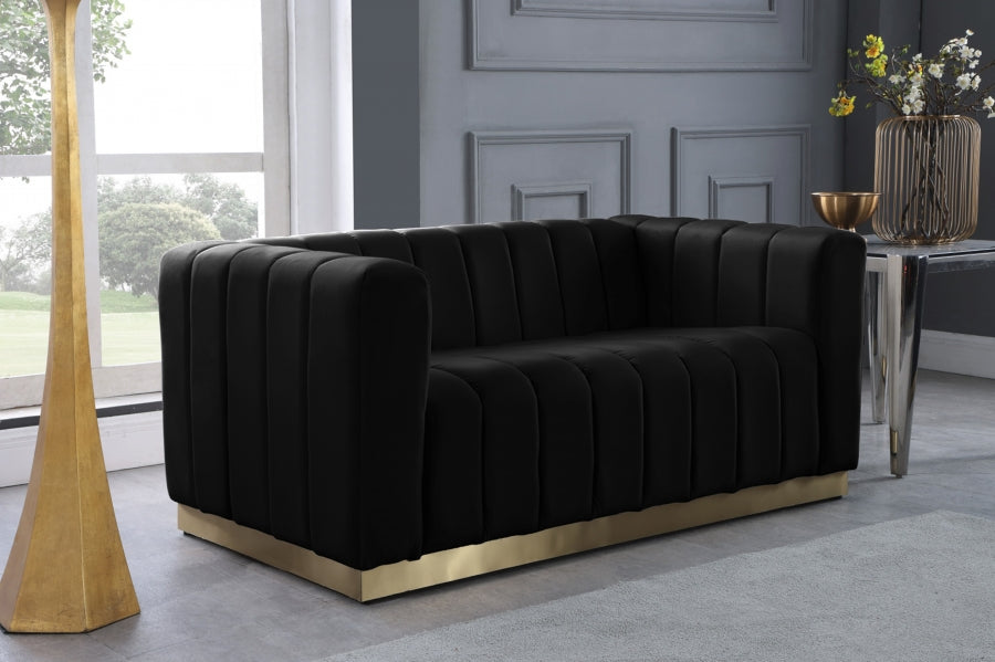 Marlon Black Velvet Loveseat from Meridian - Luna Furniture