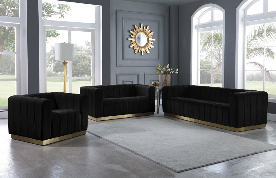 Marlon Black Velvet Loveseat from Meridian - Luna Furniture