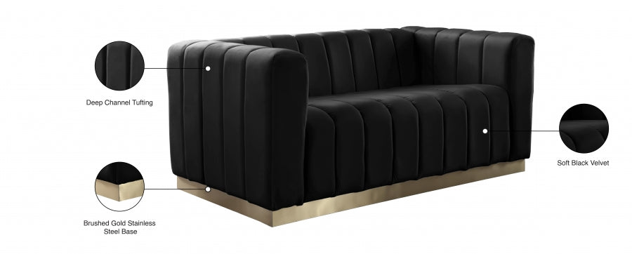 Marlon Black Velvet Loveseat from Meridian - Luna Furniture