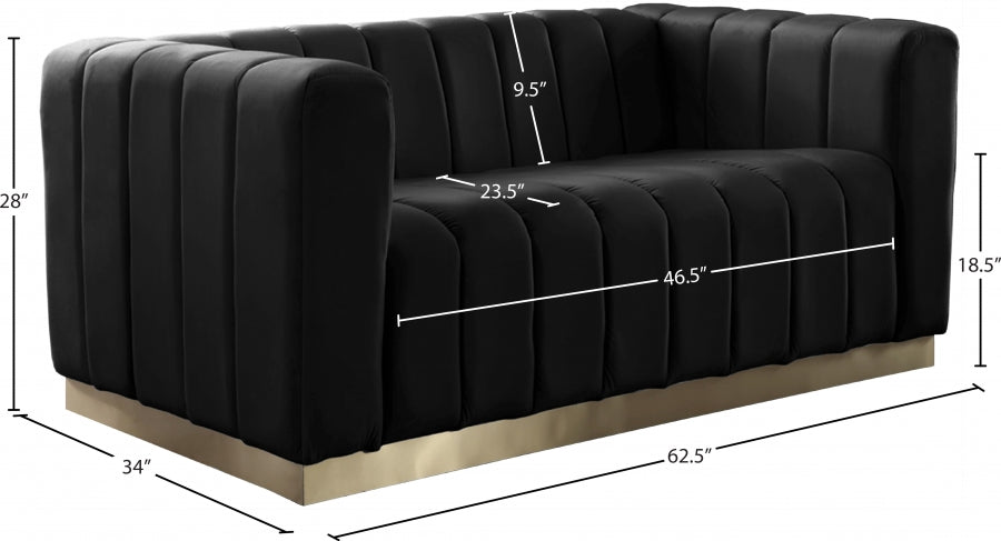 Marlon Black Velvet Loveseat from Meridian - Luna Furniture