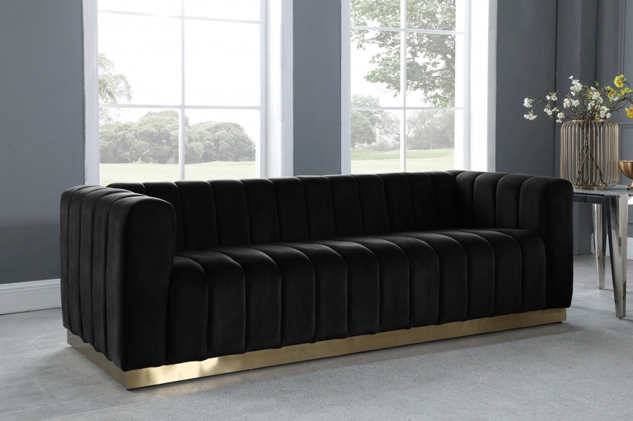 Marlon Black Velvet Sofa from Meridian - Luna Furniture