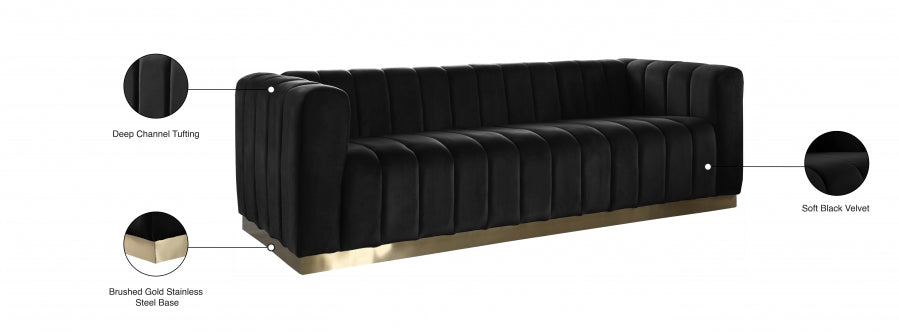 Marlon Black Velvet Sofa from Meridian - Luna Furniture