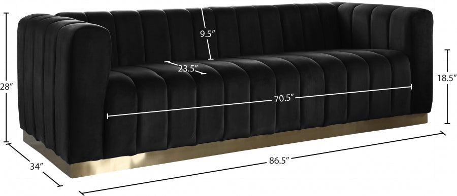 Marlon Black Velvet Sofa from Meridian - Luna Furniture