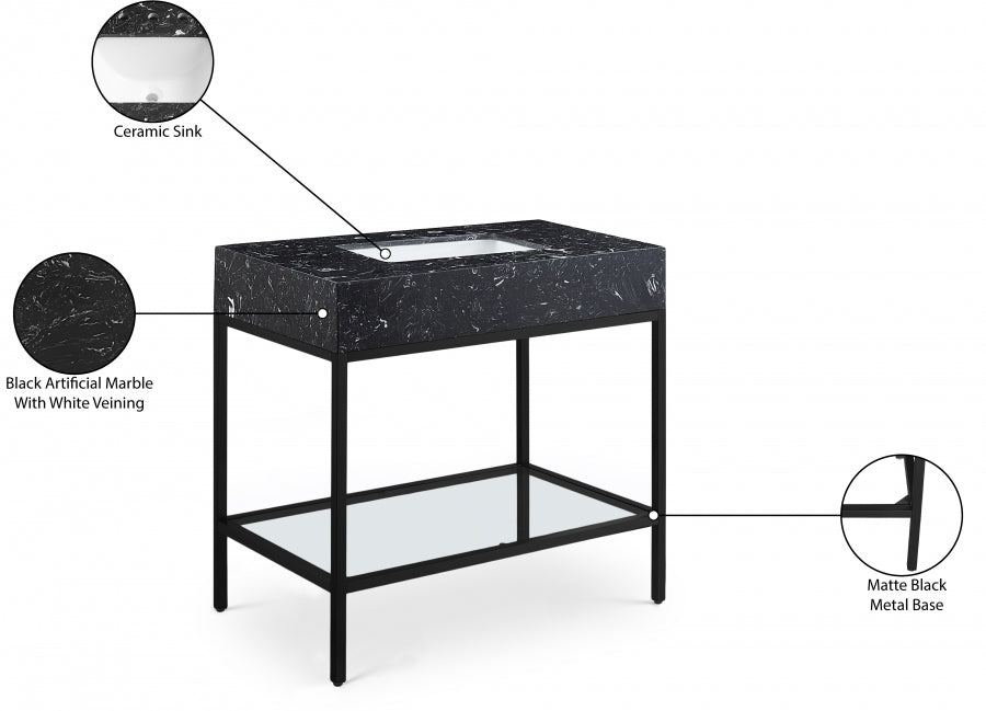 Marmo Black 36" Bathroom Vanity from Meridian - Luna Furniture