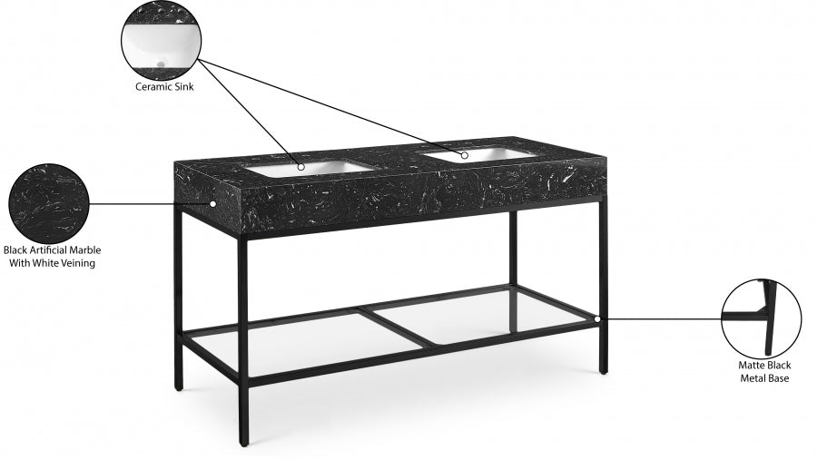 Marmo Black 60" Bathroom Vanity from Meridian - Luna Furniture