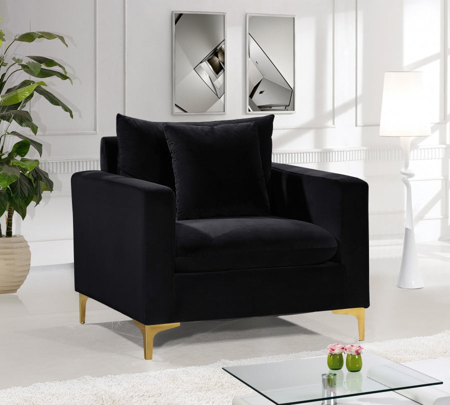 Naomi Black Velvet Chair from Meridian - Luna Furniture