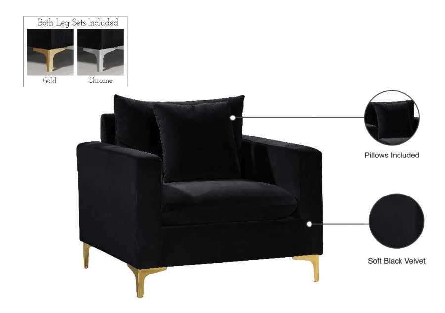 Naomi Black Velvet Chair from Meridian - Luna Furniture