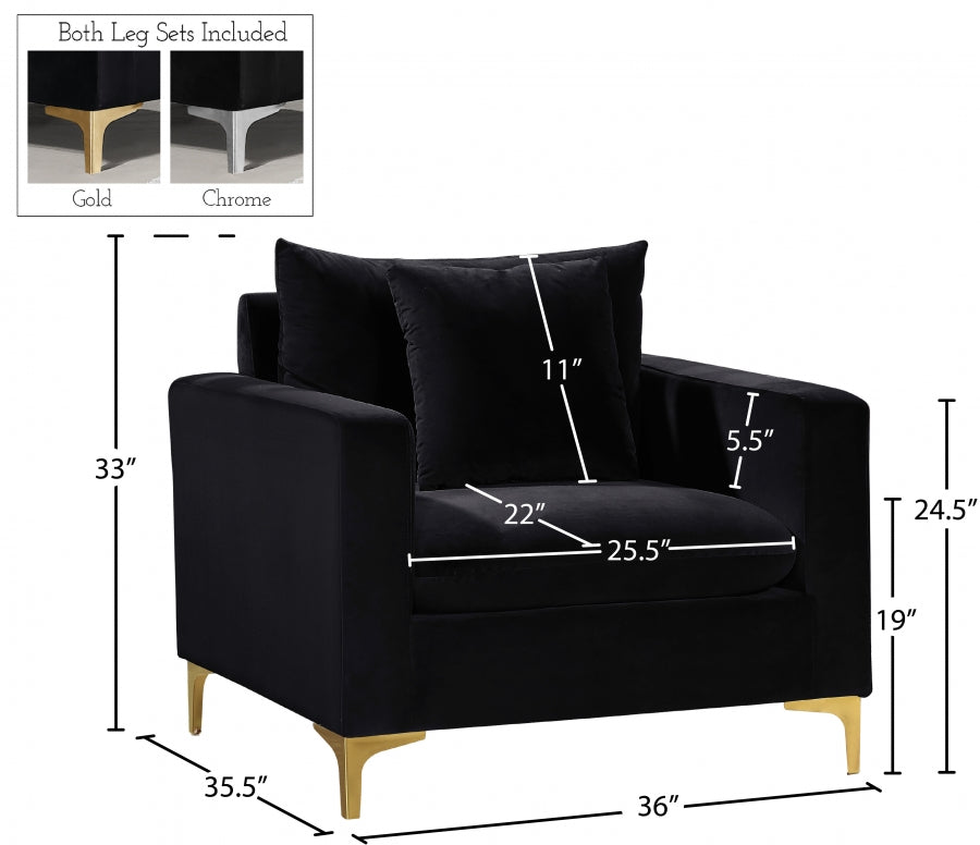 Naomi Black Velvet Chair from Meridian - Luna Furniture