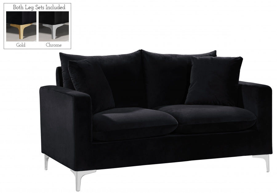 Naomi Black Velvet Loveseat from Meridian - Luna Furniture