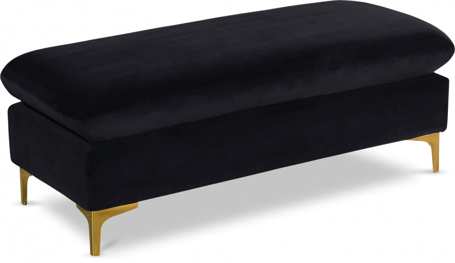 Naomi Black Velvet Ottoman | Bench from Meridian - Luna Furniture