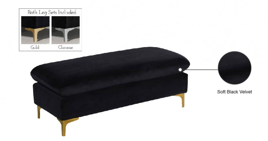 Naomi Black Velvet Ottoman | Bench from Meridian - Luna Furniture