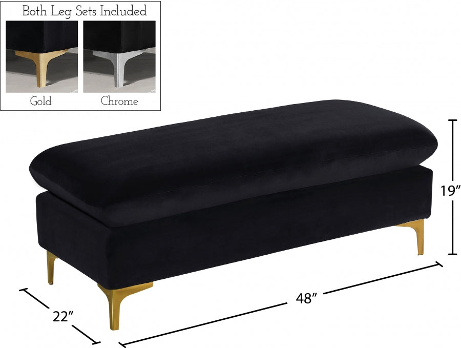 Naomi Black Velvet Ottoman | Bench from Meridian - Luna Furniture