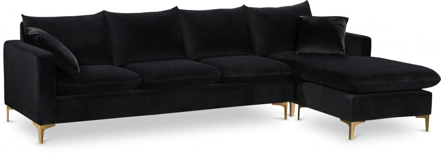 Naomi Black Velvet Reversible Sectional from Meridian - Luna Furniture