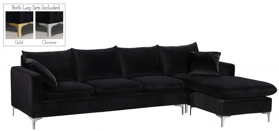 Naomi Black Velvet Reversible Sectional from Meridian - Luna Furniture