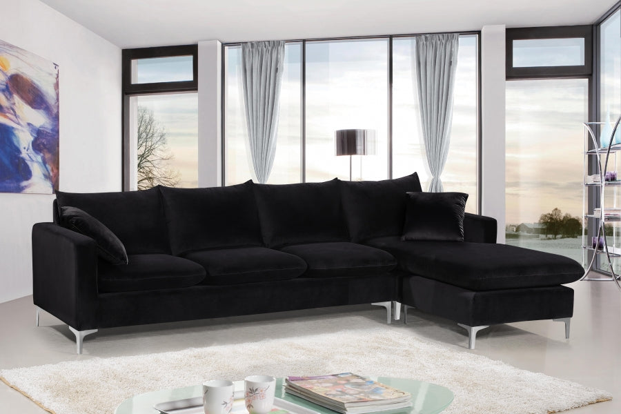 Naomi Black Velvet Reversible Sectional from Meridian - Luna Furniture