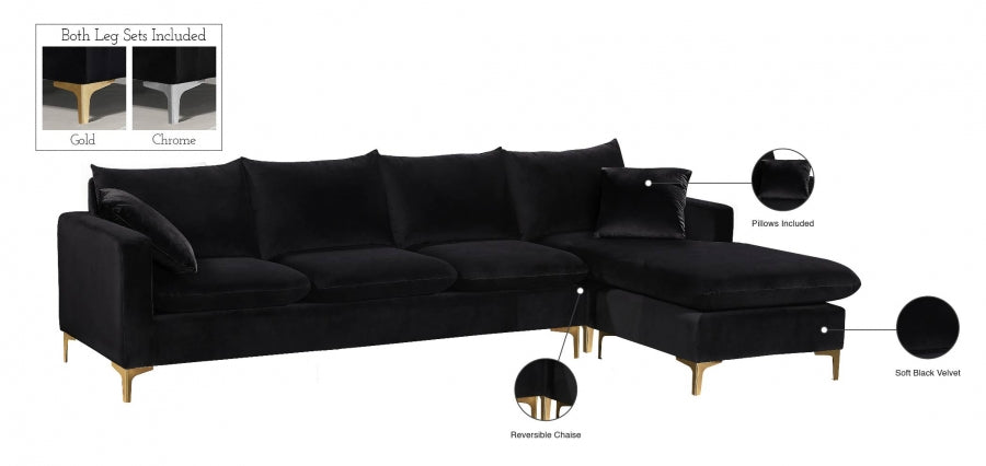 Naomi Black Velvet Reversible Sectional from Meridian - Luna Furniture