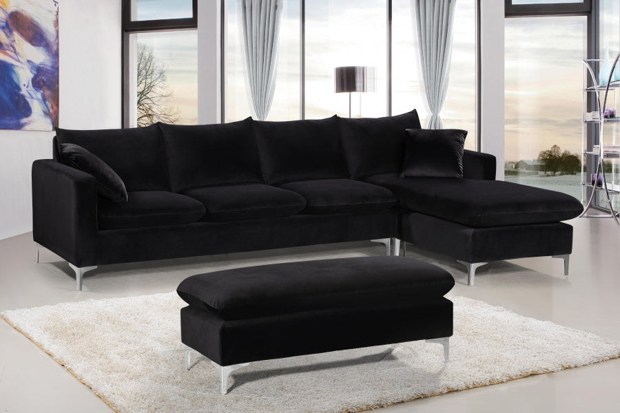 Naomi Black Velvet Reversible Sectional from Meridian - Luna Furniture