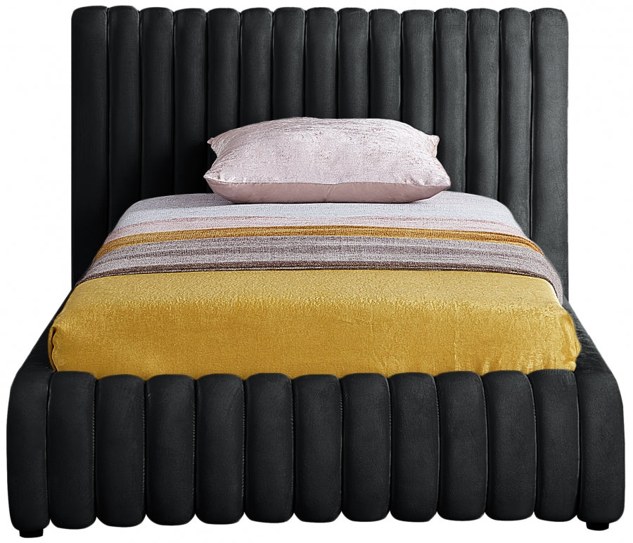 Black Nico Velvet Twin Twin Bed from Meridian - Luna Furniture