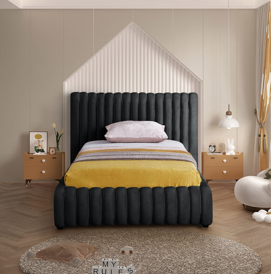 Black Nico Velvet Twin Twin Bed from Meridian - Luna Furniture