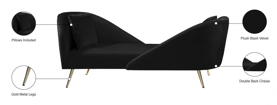 Nolan Black Velvet Chaise from Meridian - Luna Furniture