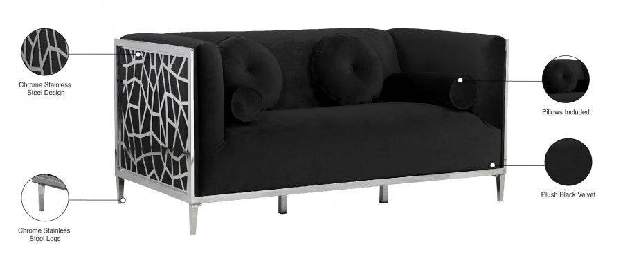 Opal Black Velvet Loveseat from Meridian - Luna Furniture