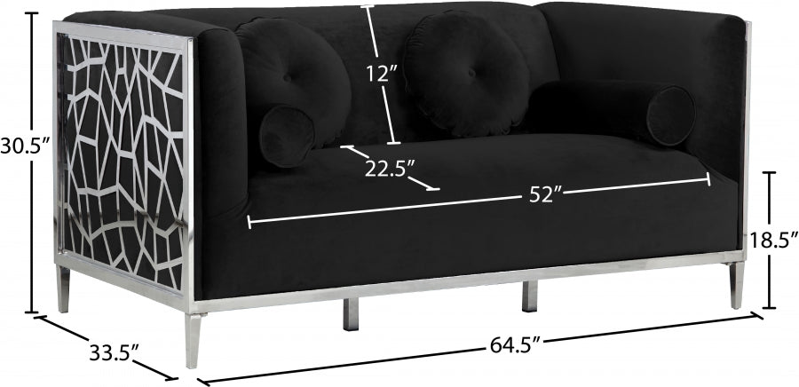 Opal Black Velvet Loveseat from Meridian - Luna Furniture