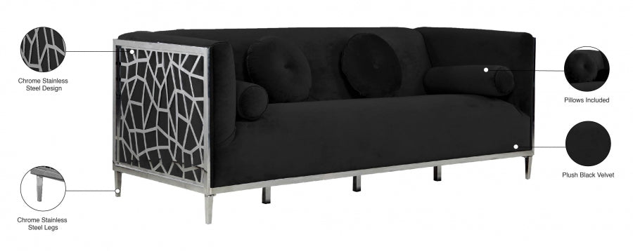 Opal Black Velvet Sofa from Meridian - Luna Furniture