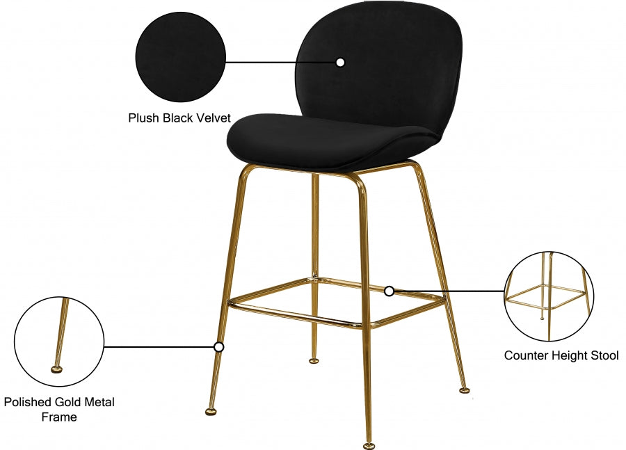 Paris Black Velvet Counter Stool from Meridian - Luna Furniture