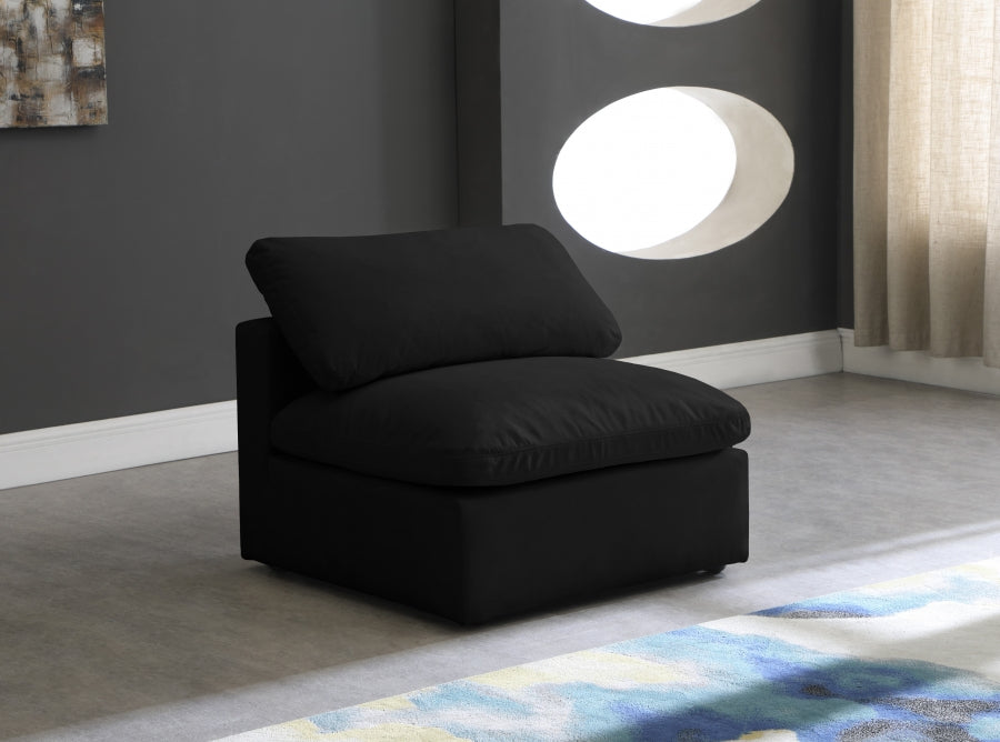 Plush Black Velvet Standard Modular Down Filled Cloud-Like Comfort Overstuffed Armless Chair from Meridian - Luna Furniture