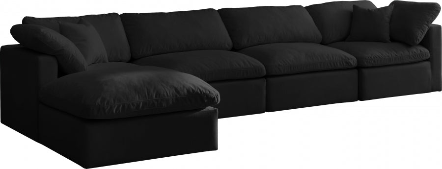 Plush Black Velvet Standard Modular Down Filled Cloud-Like Comfort Overstuffed Reversible Sectional from Meridian - Luna Furniture