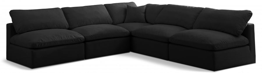 Plush Black Velvet Standard Modular Down Filled Cloud-Like Comfort Overstuffed Reversible Sectional from Meridian - Luna Furniture