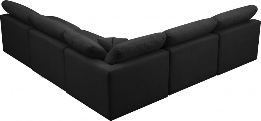 Plush Black Velvet Standard Modular Down Filled Cloud-Like Comfort Overstuffed Reversible Sectional from Meridian - Luna Furniture