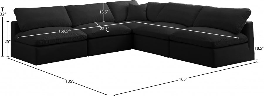 Plush Black Velvet Standard Modular Down Filled Cloud-Like Comfort Overstuffed Reversible Sectional from Meridian - Luna Furniture