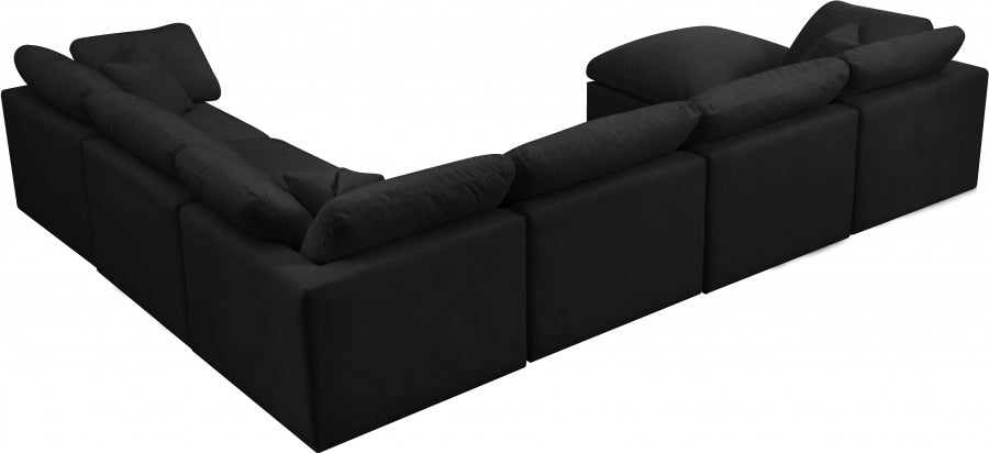 Plush Black Velvet Standard Modular Down Filled Cloud-Like Comfort Overstuffed Reversible Sectional from Meridian - Luna Furniture