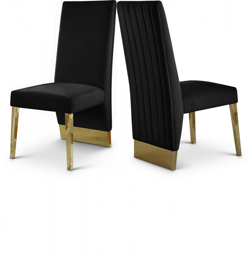 Porsha Black Velvet Dining Chair, Set of 2 from Meridian - Luna Furniture