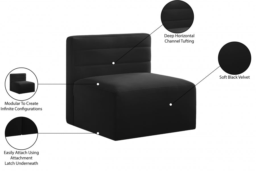 Quincy Black Velvet Modular Cloud-Like Comfort Armless Chair from Meridian - Luna Furniture