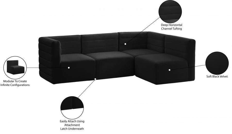 Quincy Black Velvet Modular Cloud-Like Comfort Sectional from Meridian - Luna Furniture