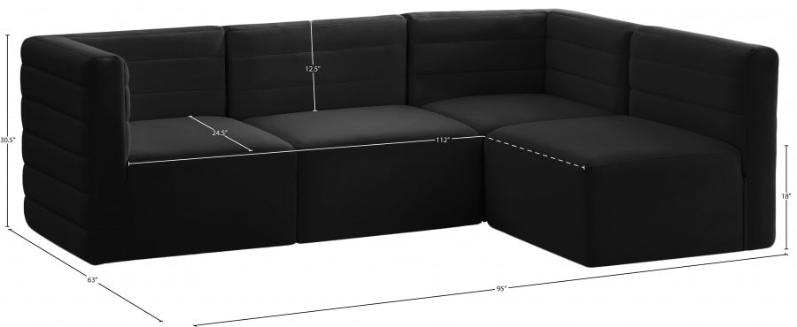 Quincy Black Velvet Modular Cloud-Like Comfort Sectional from Meridian - Luna Furniture