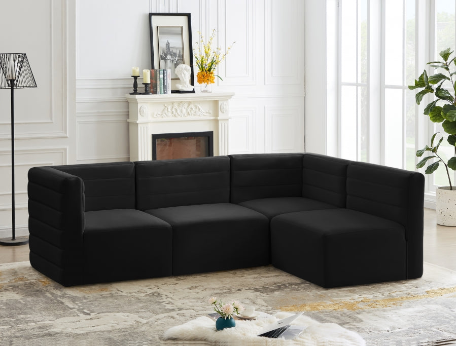 Quincy Black Velvet Modular Cloud-Like Comfort Sectional from Meridian - Luna Furniture