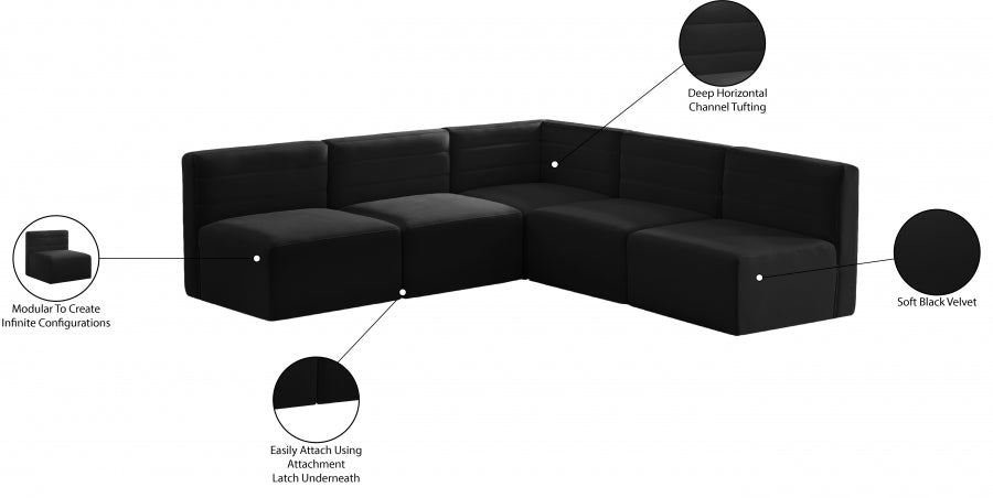 Quincy Black Velvet Modular Cloud-Like Comfort Sectional from Meridian - Luna Furniture